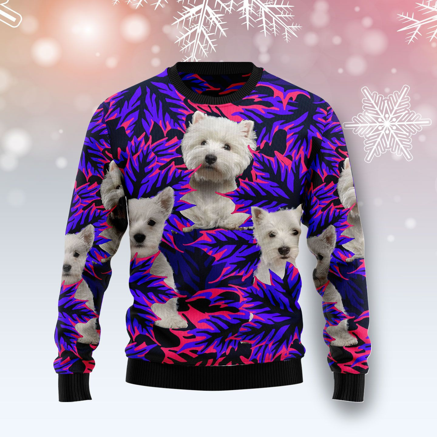 West Highland White Terrier Leaves Ugly Christmas Sweater Adult 3D Funny Matching for family