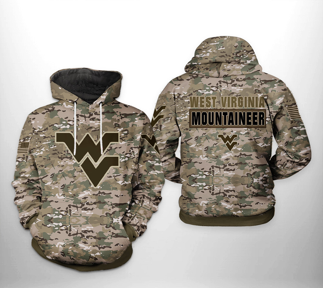 West Virginia Mountaineer NCAA Camo Veteran 3D All Over Print Hoodie, Zip Hoodie