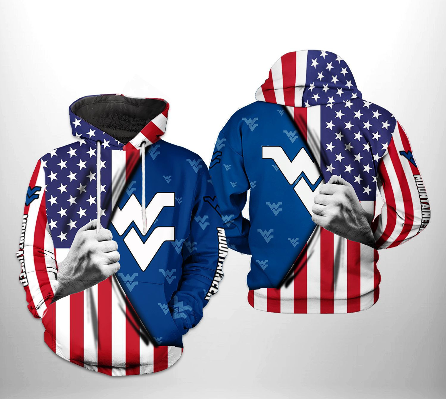 West Virginia Mountaineer NCAA US Flag 3D All Over Print Hoodie, Zip Hoodie