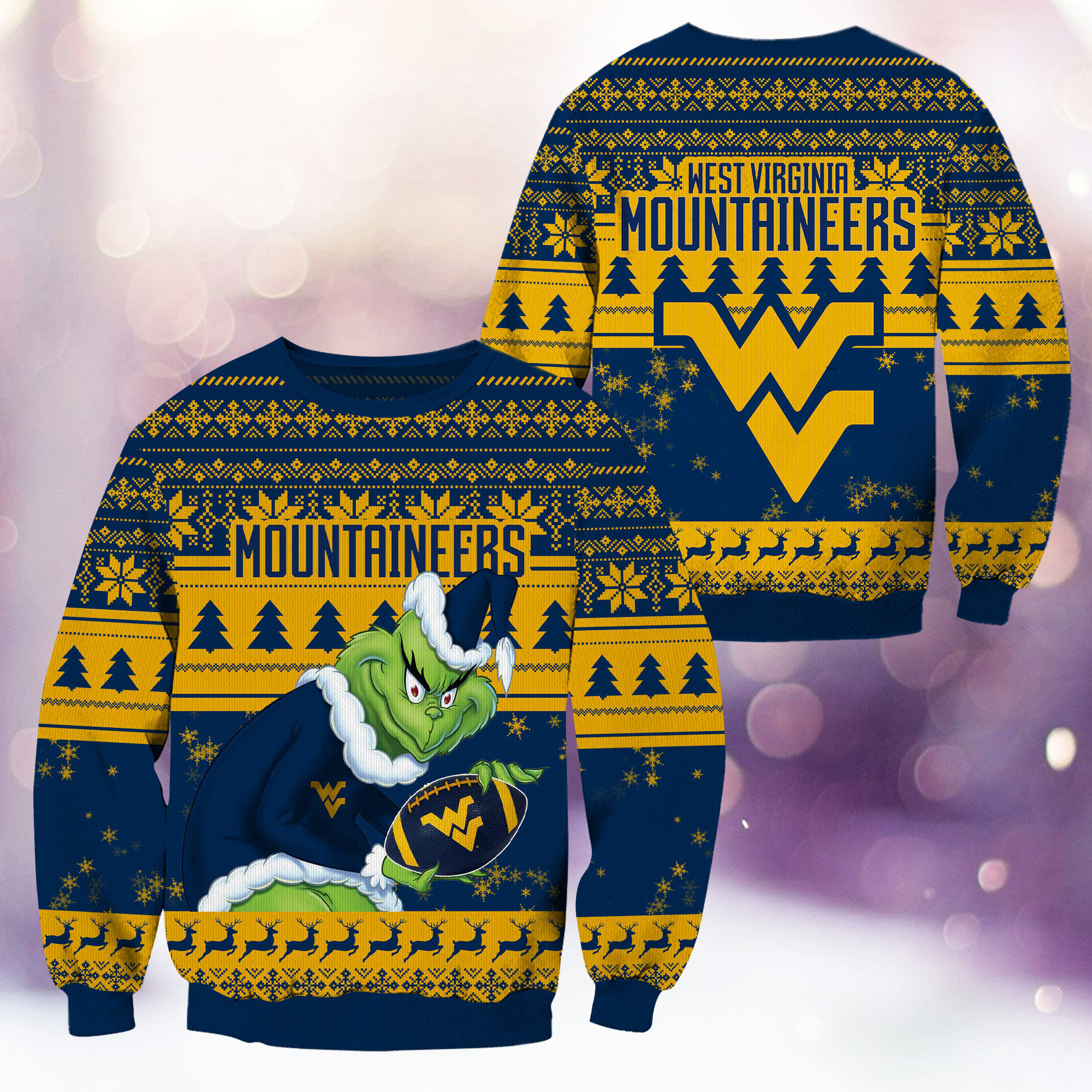 West Virginia Mountaineers Grinch Ugly Christmas Sweater Adult 3D Funny Matching for family