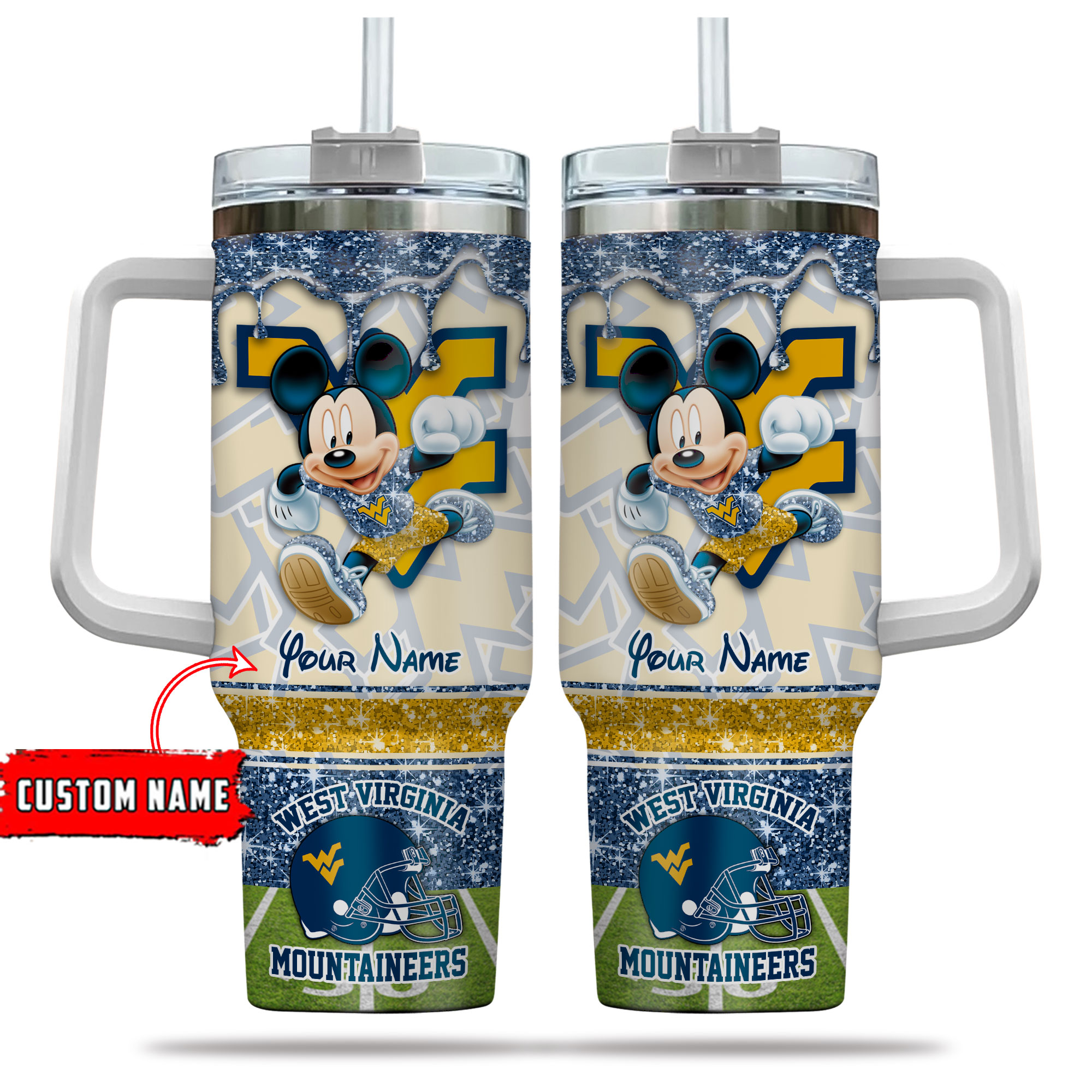 West Virginia Mountaineers NCAA Mickey Mouse Glitter Custom Stanley Cup 40 oz 30 oz Tumbler With HandleTVC230125 - Image 5