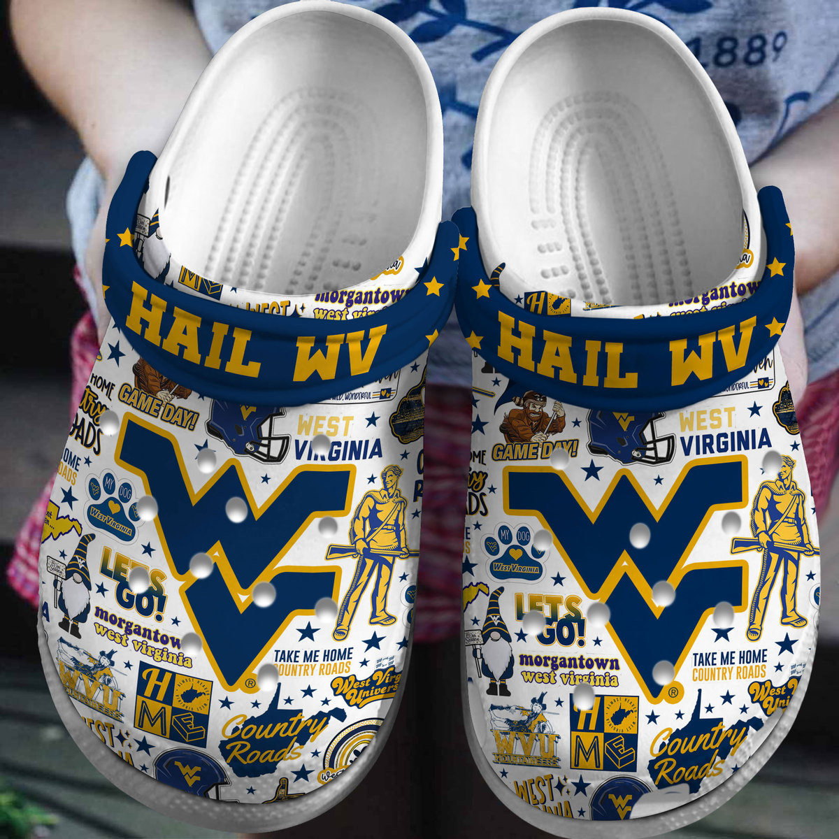 West Virginia Mountaineers NCAA Sport Crocs Crocband Clogs Shoes Comfortable For Men Women and Kids