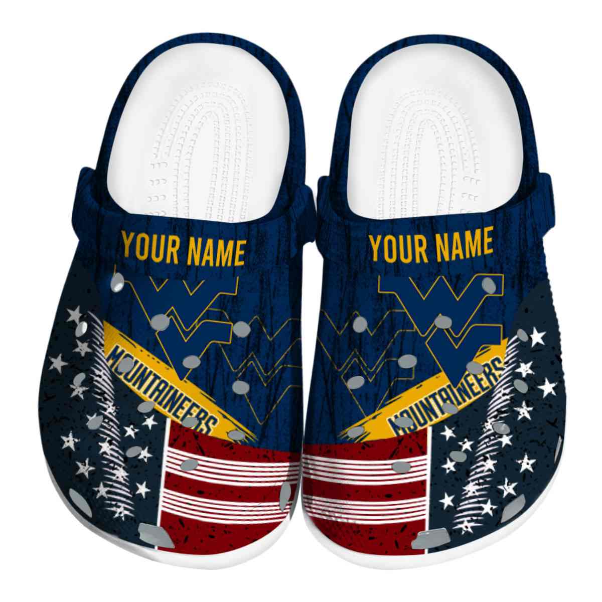 West Virginia Mountaineers NCAA Sport Crocs Crocband Clogs Shoes Comfortable For Men Women and Kids