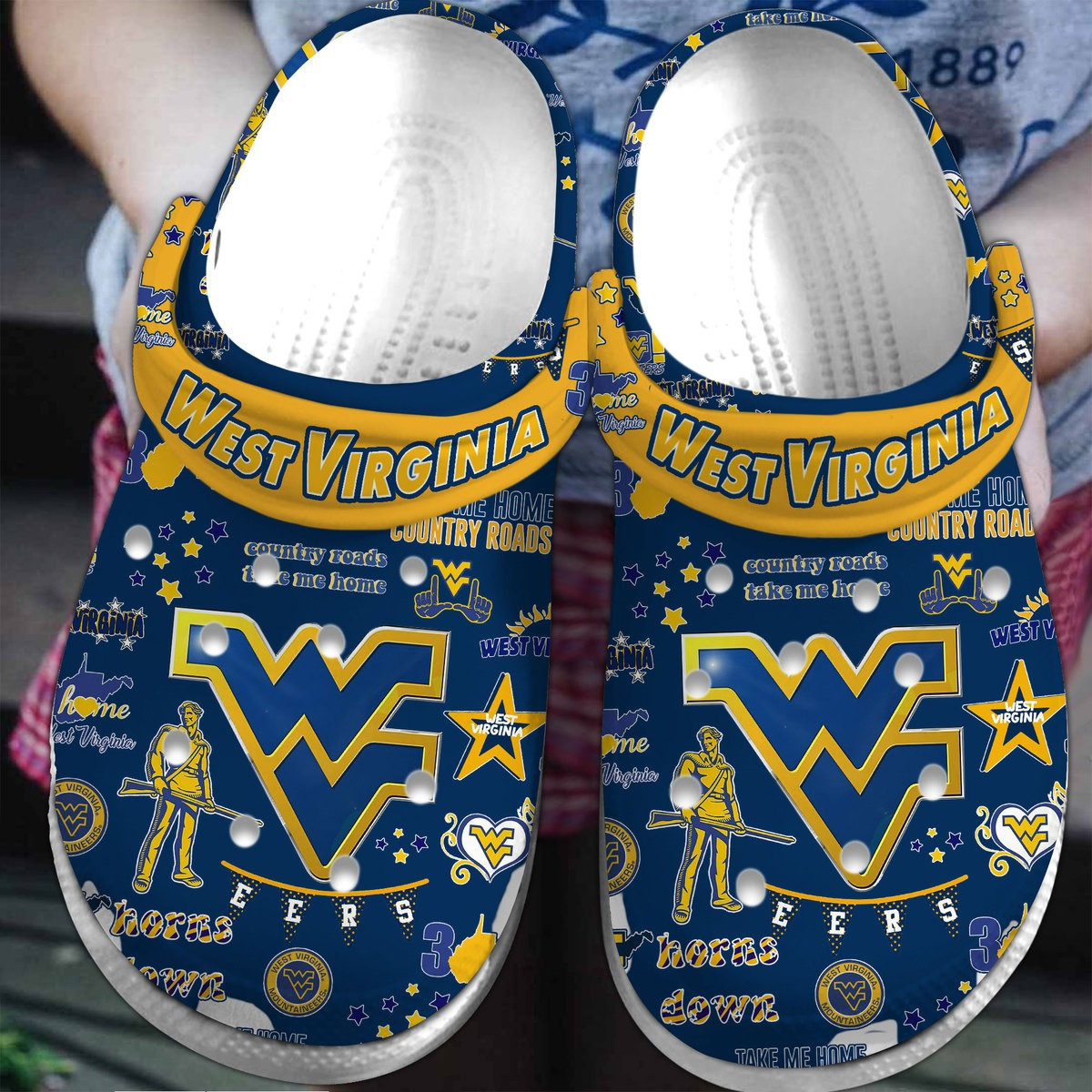 West Virginia Mountaineers NCAA Sport Crocs Crocband Clogs Shoes Comfortable For Men Women and Kids