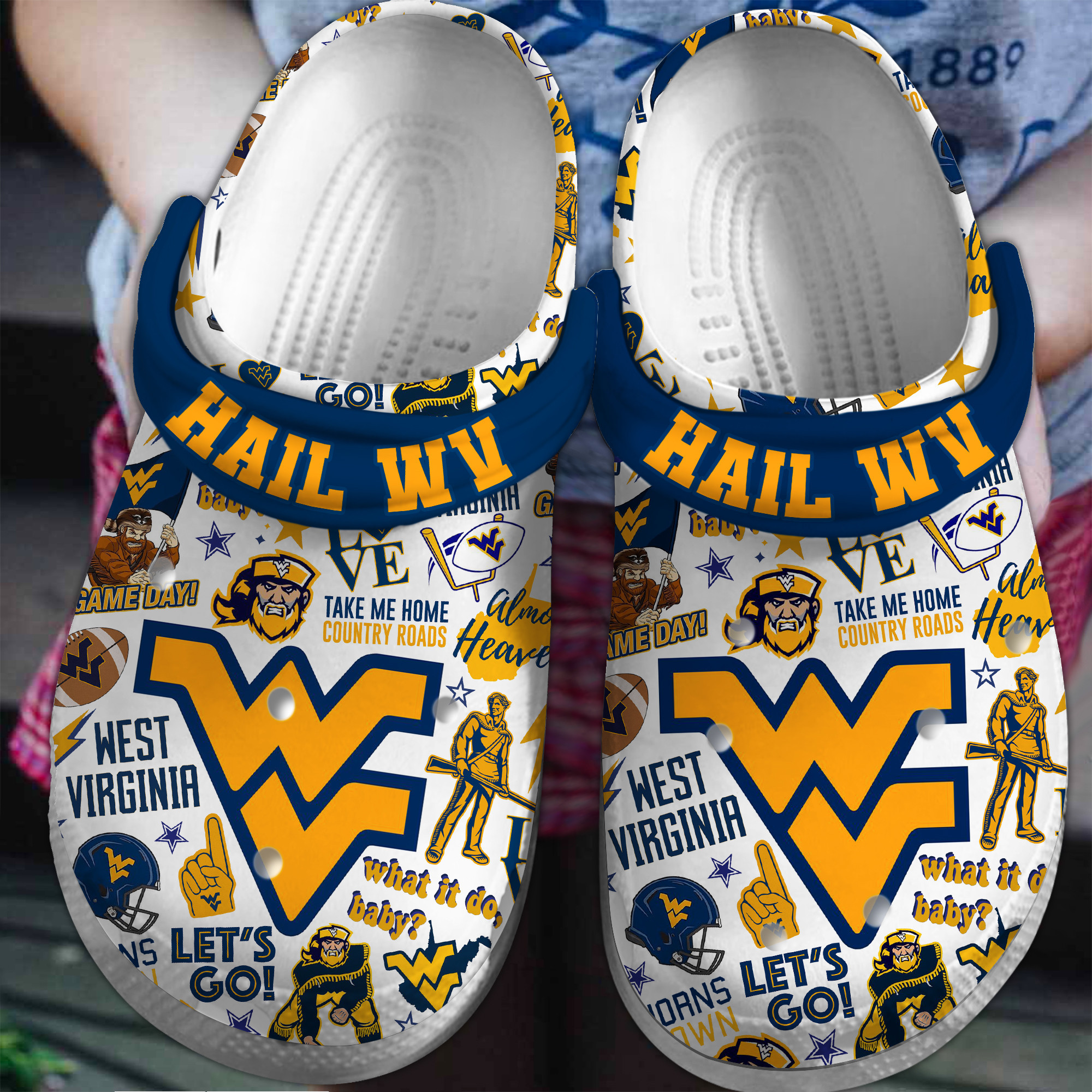 West Virginia Mountaineers NCAA Sport Crocs Crocband Clogs Shoes Comfortable For Men Women and Kids