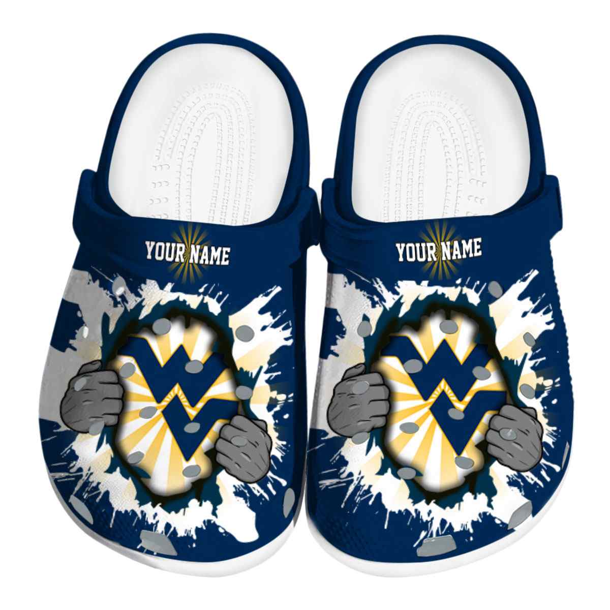 West Virginia Mountaineers NCAA Sport Crocs Crocband Clogs Shoes Comfortable For Men Women and Kids