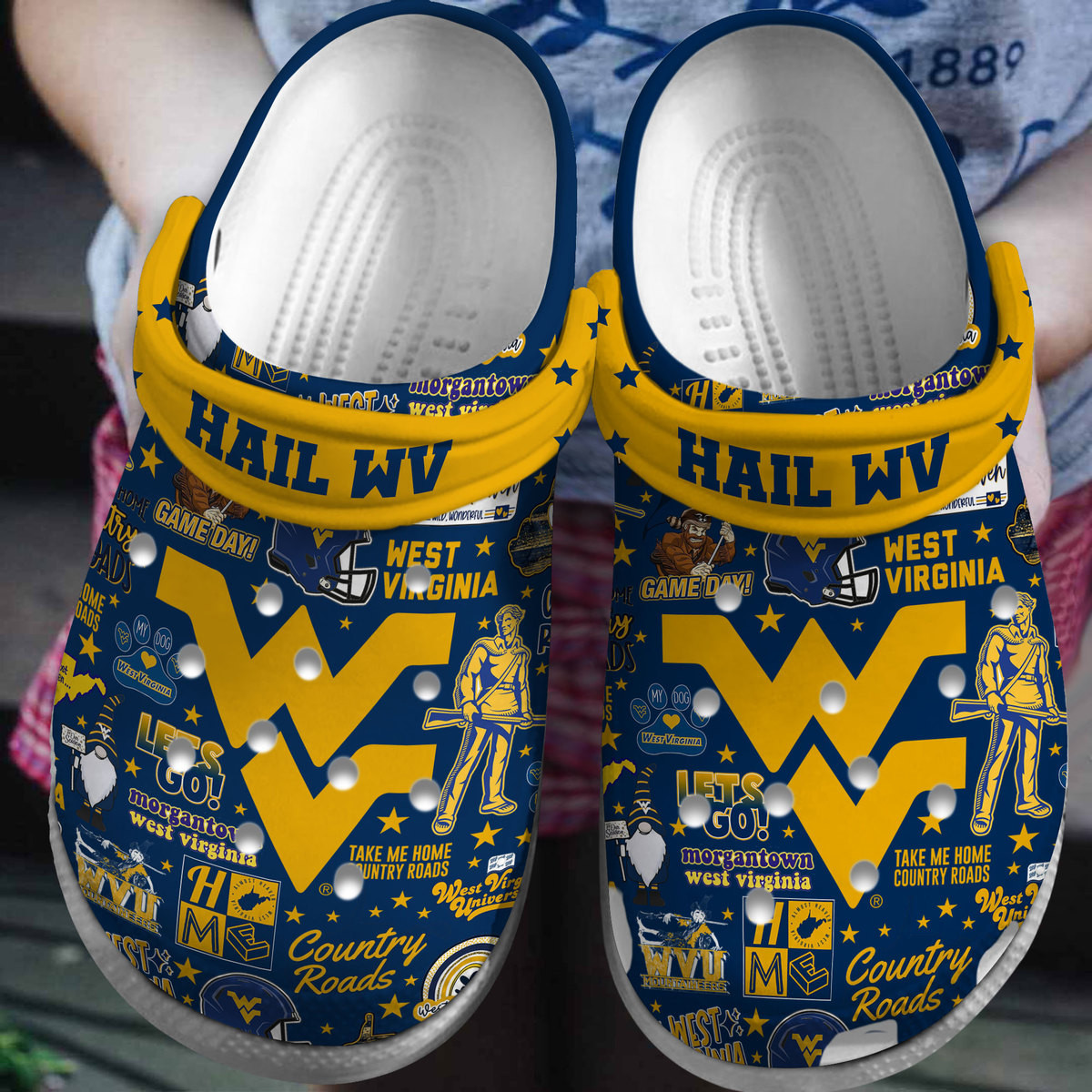 West Virginia Mountaineers NCAA Sport Crocs Crocband Clogs Shoes Comfortable For Men Women and Kids