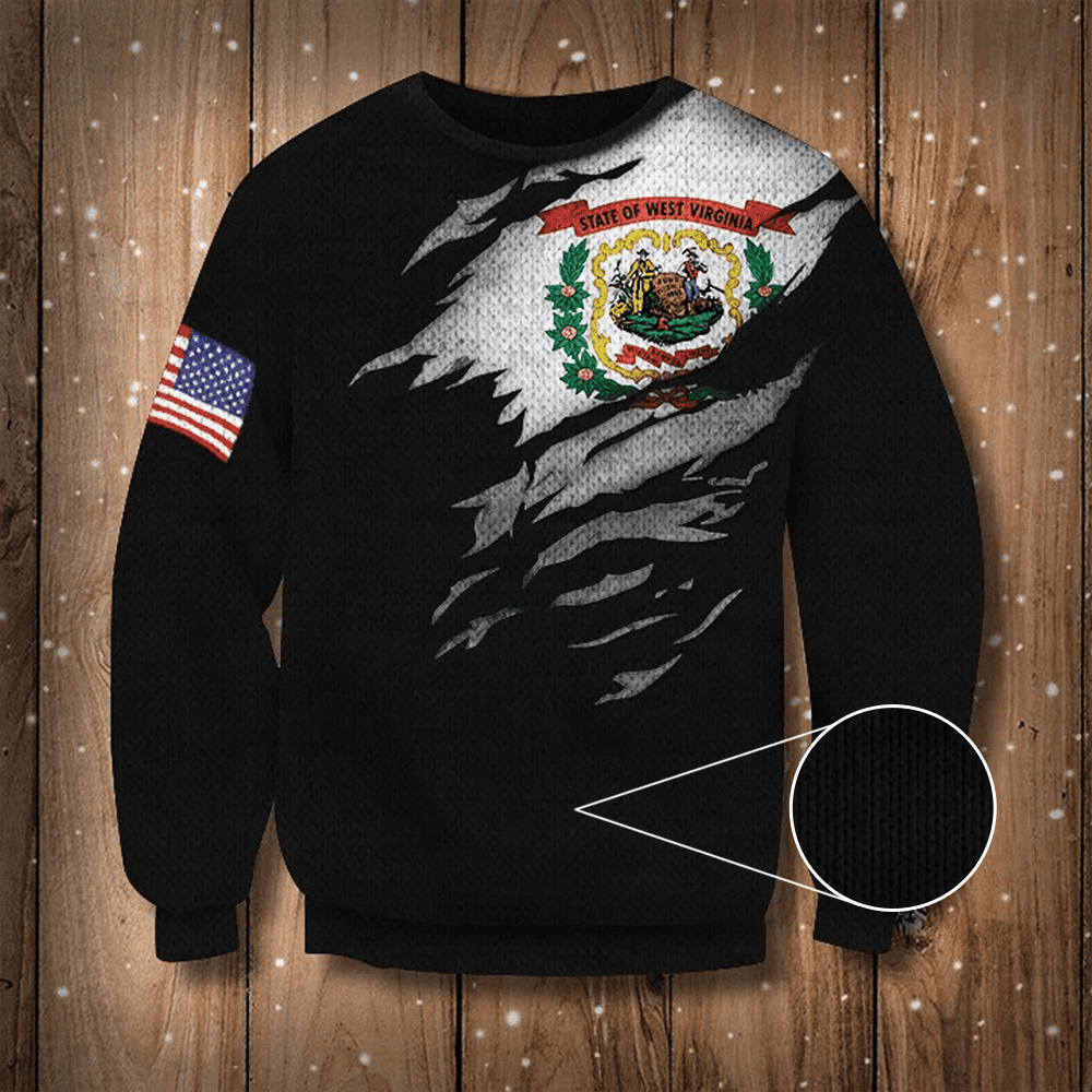 West Virginia State Flag Sweatshirt Virginia State And US Flag Logo Sweater Cozy Gift For Him - Image 2