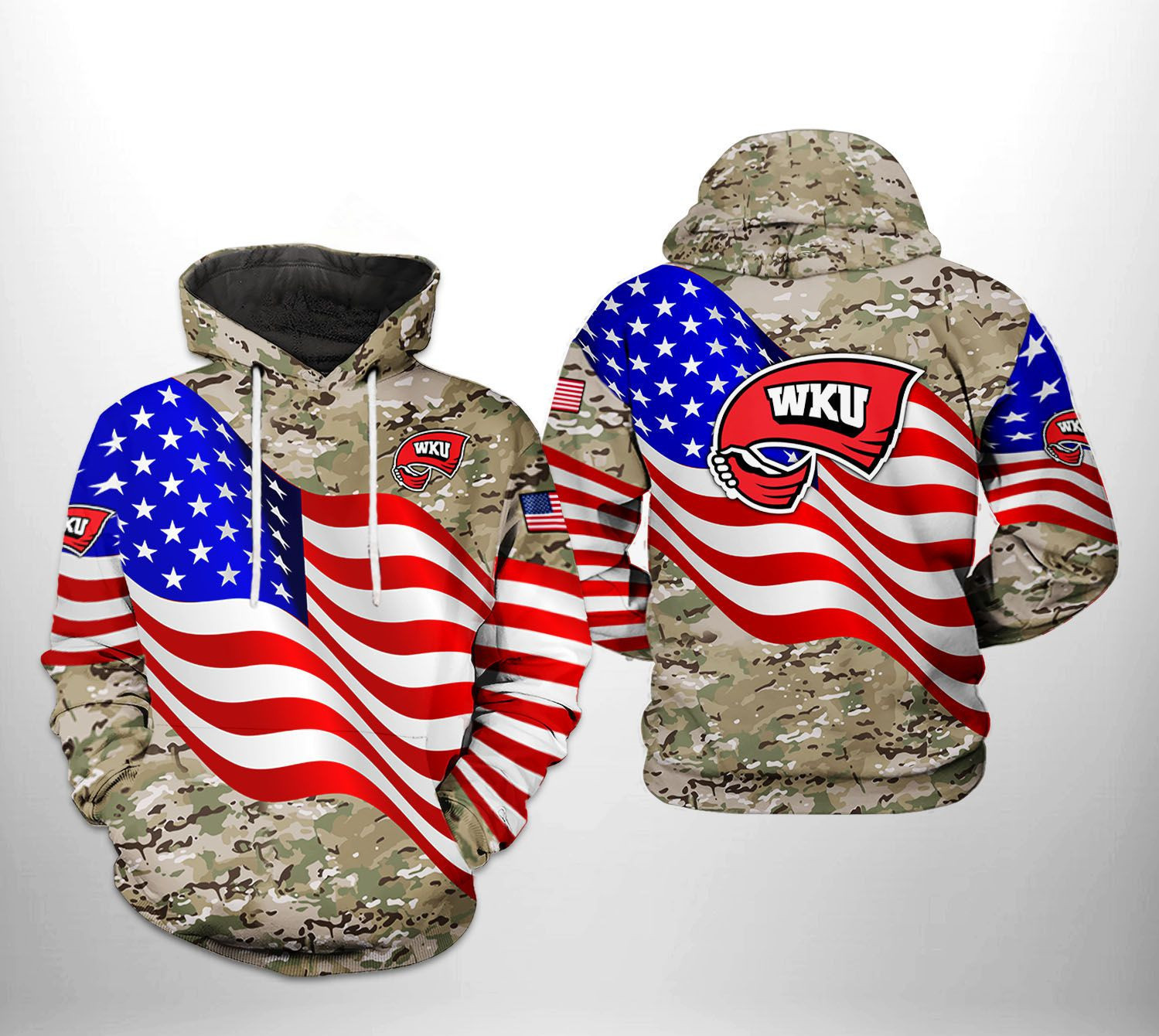 Western Kentucky Hilltoppers NCAA US Flag Camo Veteran 3D All Over Print Hoodie, Zip Hoodie