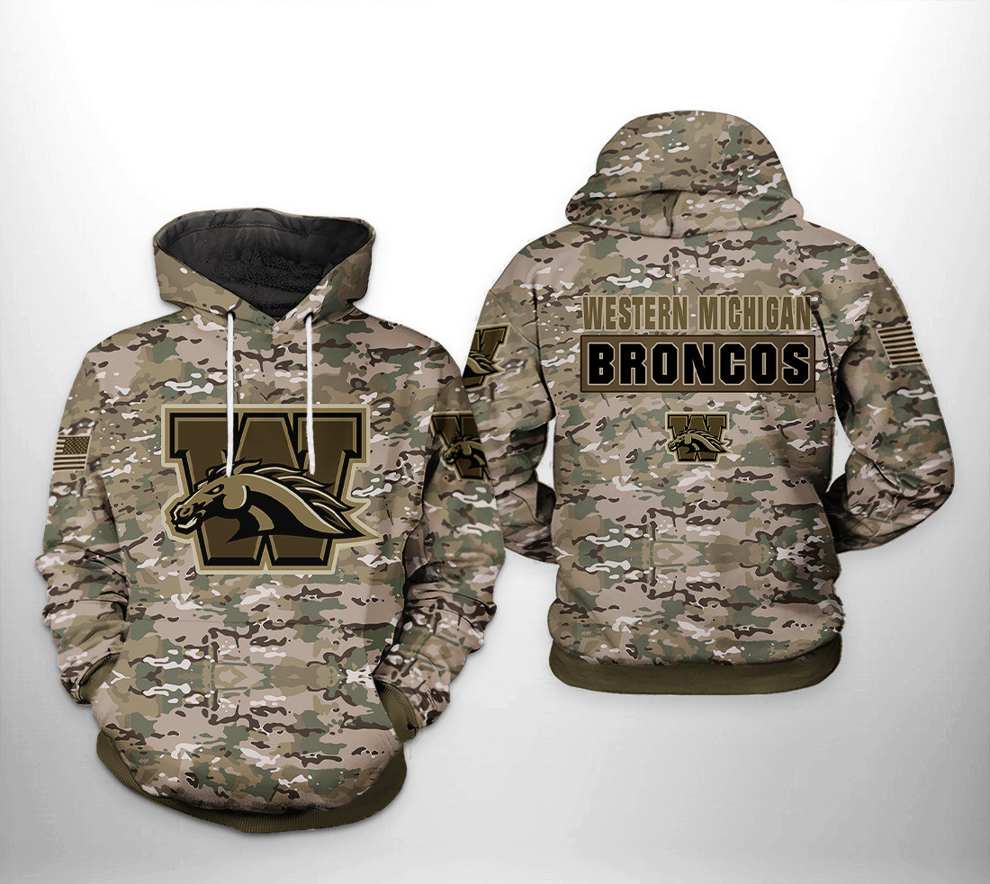 Western Michigan Broncos NCAA Camo Veteran 3D All Over Print Hoodie, Zip Hoodie