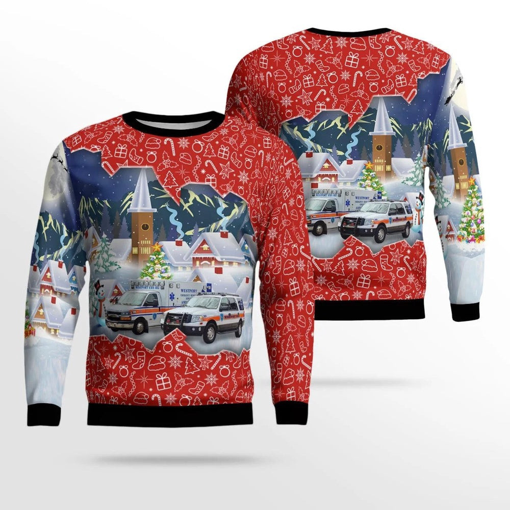 Westport Connecticut Westport Volunteer Emergency Medical Service Christmas Ugly Sweater Gift For Christmas