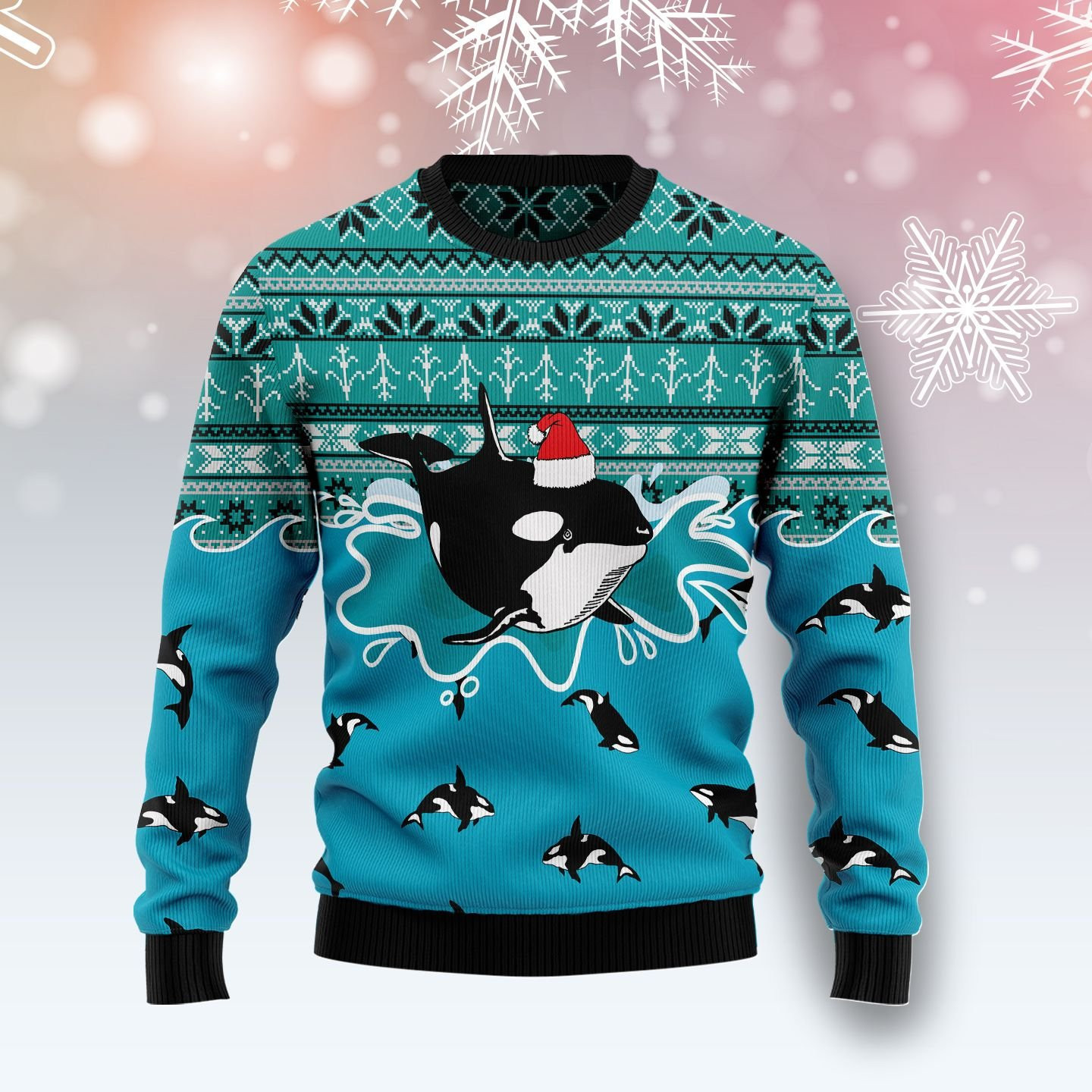 Whale Santa Claus Ugly Christmas Sweater Adult 3D Funny Matching for family