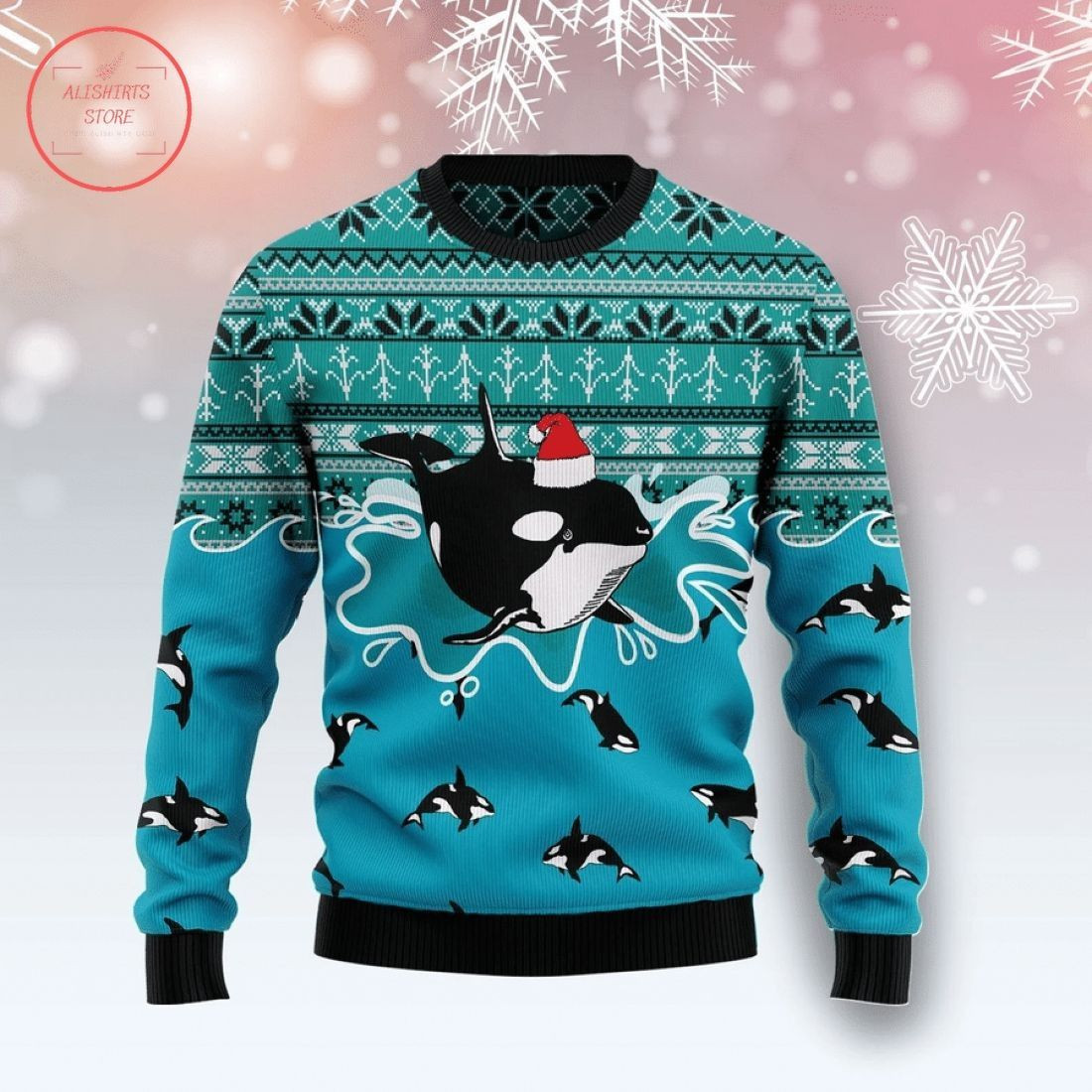 Whale Santa Claus Ugly Christmas Sweater Adult 3D Funny Matching for family