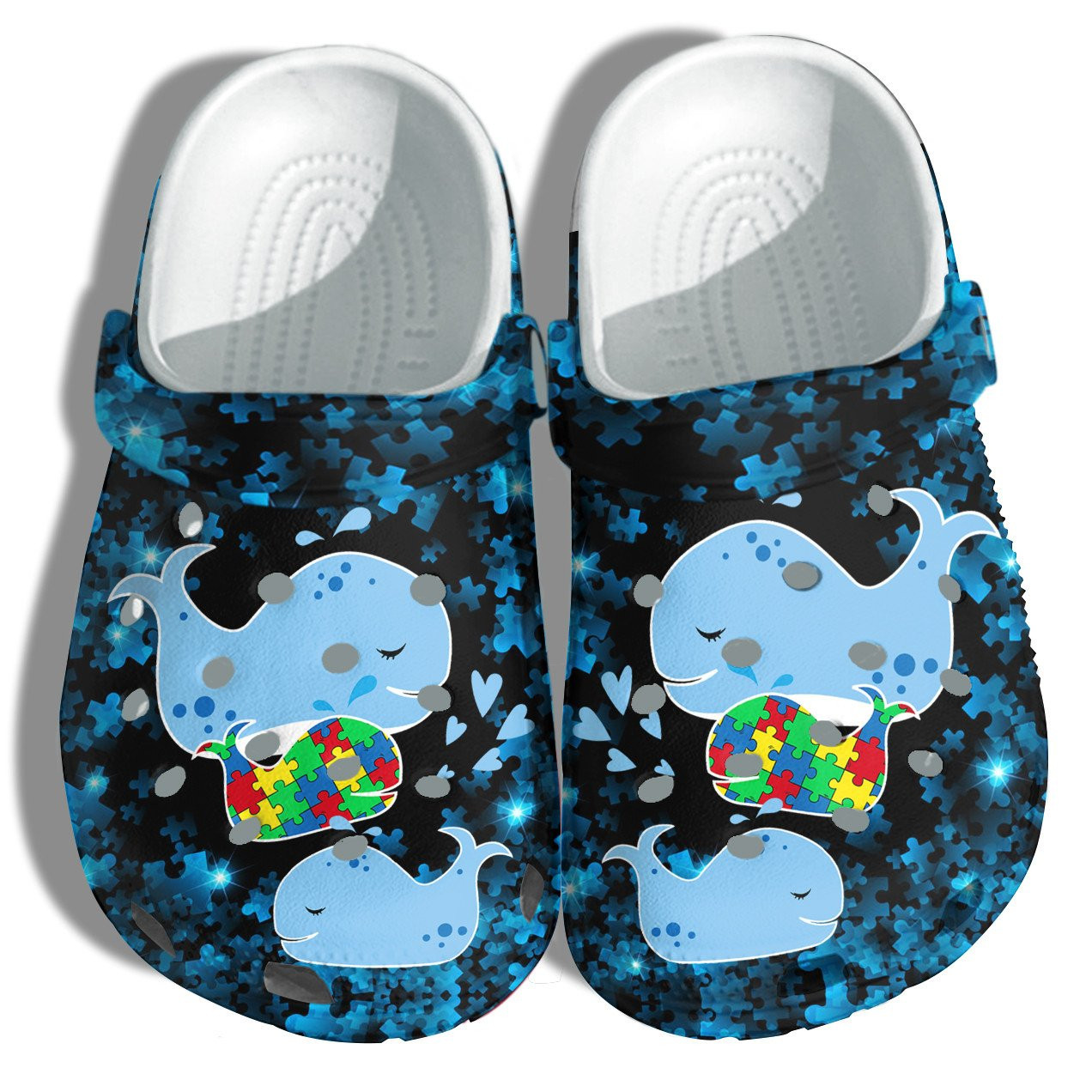 Whales Family Autism Awareness Shoes - Cute Whales Autism Puzzel Shoes Croc Clogs Gifts Women Daughter