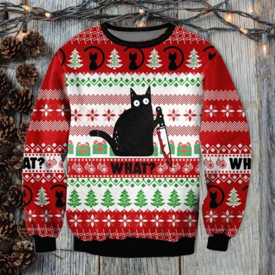 What Black Cat Christmas 3D Ugly Christmas Sweaters