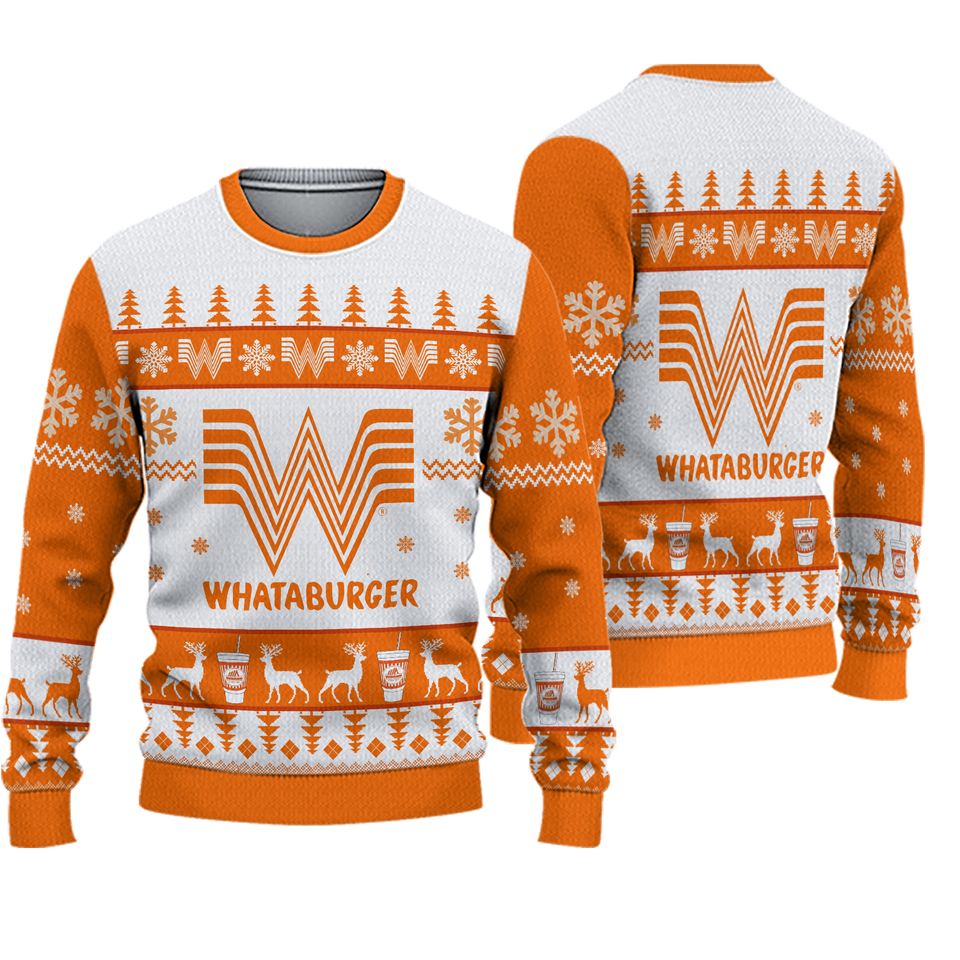Whataburger Christmas Ugly Sweater, Burger Xmas Sweater Knitted, Holiday Gifts