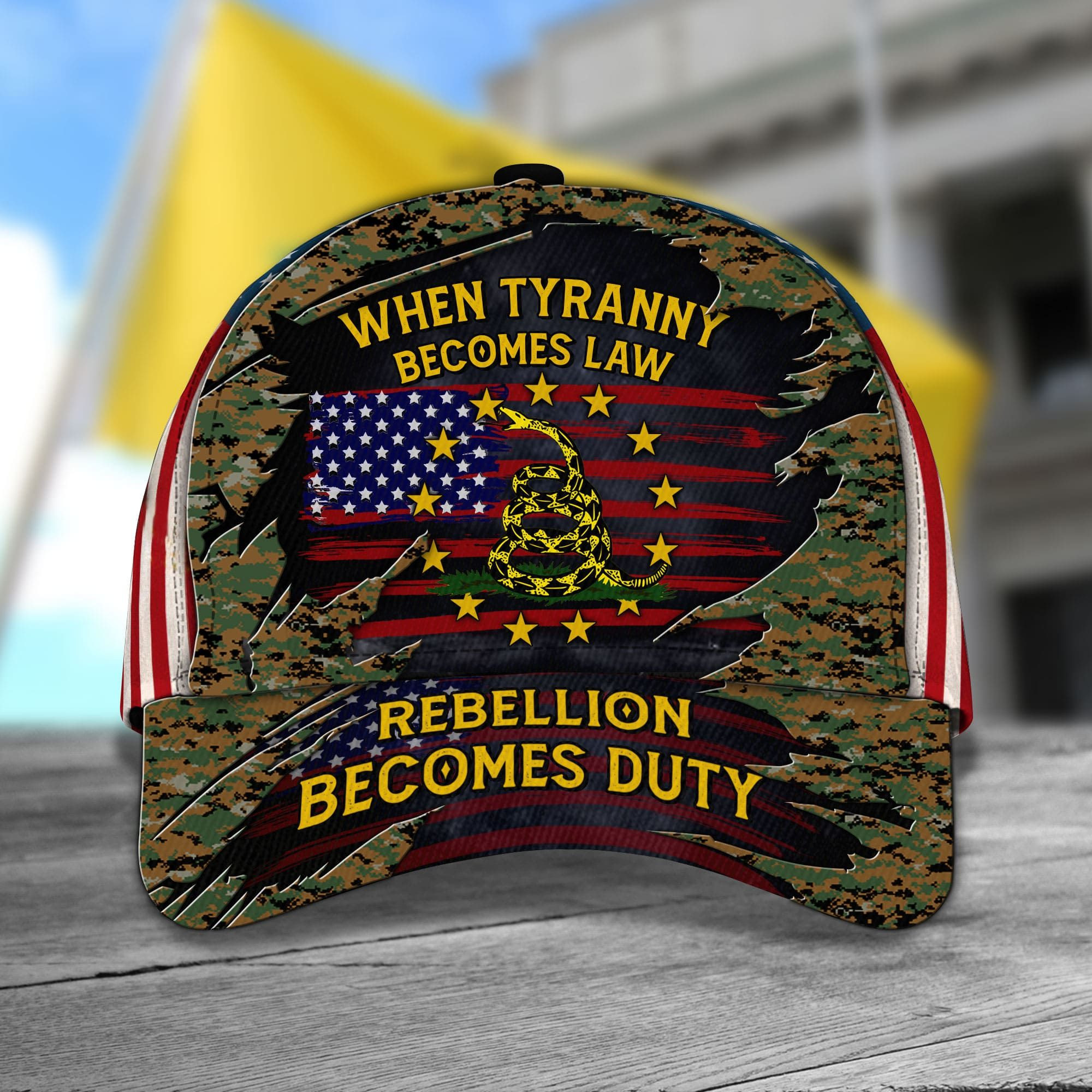When Tyranny Becomes Law Rebellion Becomes Duty U.S Veteran Cap 3D Printed Camor Cap Trucker Hats Custom Hats Gifts For Men & Women