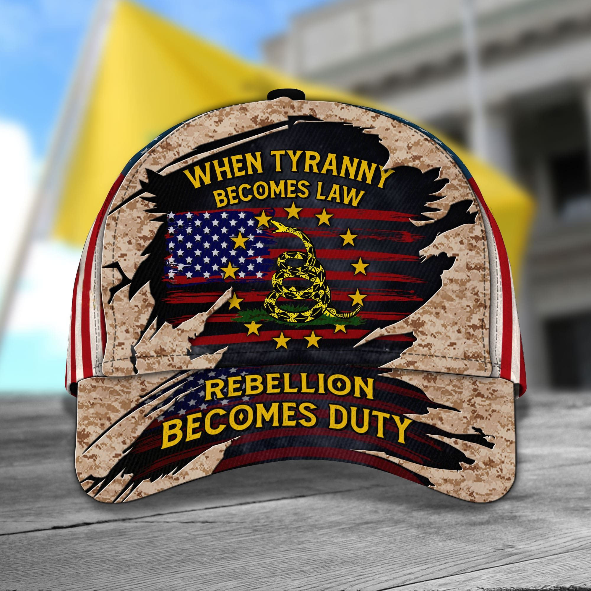 When Tyranny Becomes Law Rebellion Becomes Duty U.S Veteran Cap 3D Printed Camor Cap Trucker Hats Custom Hats Gifts For Men & Women