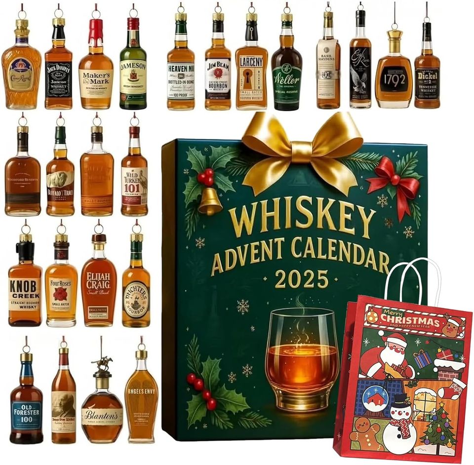 Whiskey Advent Calendar 2025,24 Days Christmas Count-down Calendar with 24 Premium Whiskey