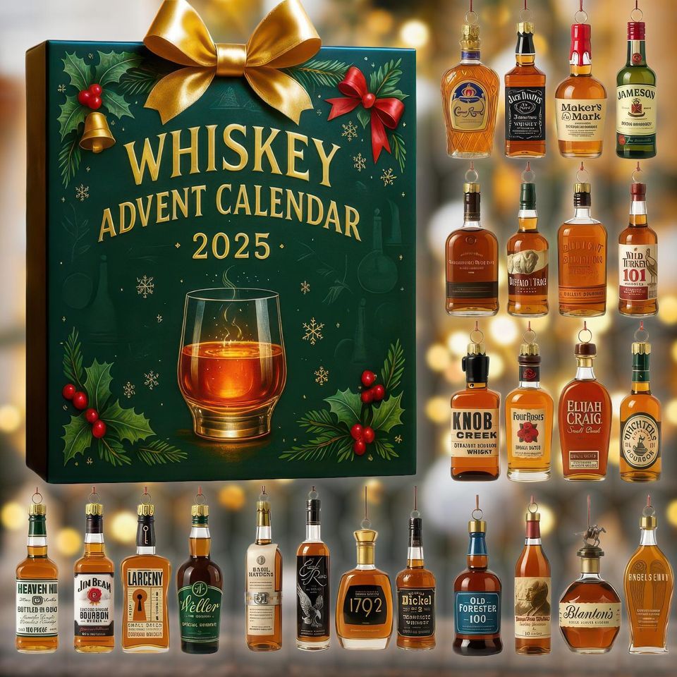 Whiskey Advent Calendar blind box  2025: 24 Acrylic Whiskey Bottle Ornaments - Whiskey Gift Decor