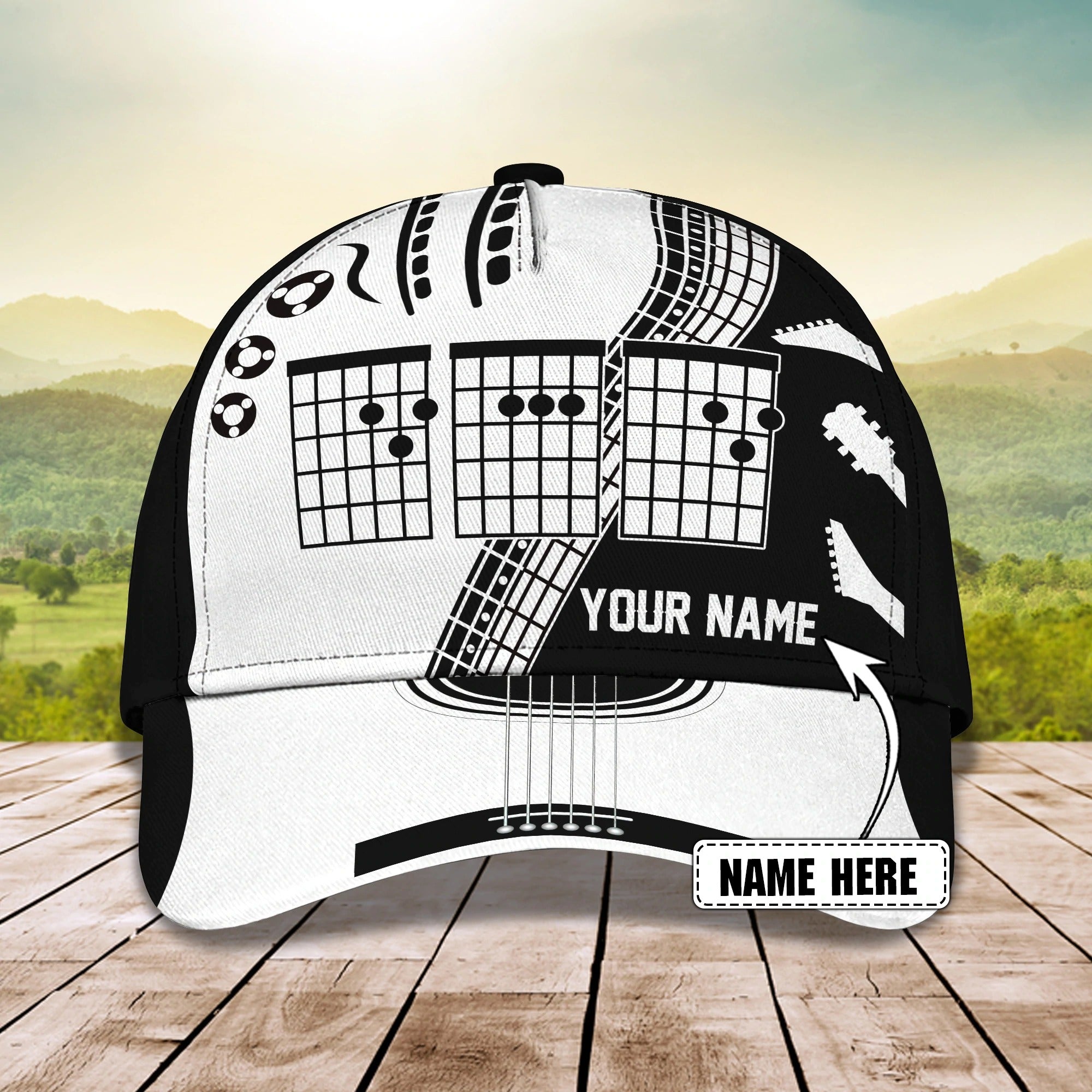 White And Black Guitar Cap Hat For Man, Gift To Guitar Man, Guitar Lover 3D Full Print Cap Hat Trucker Hats Custom Hats Gifts For Men & Women
