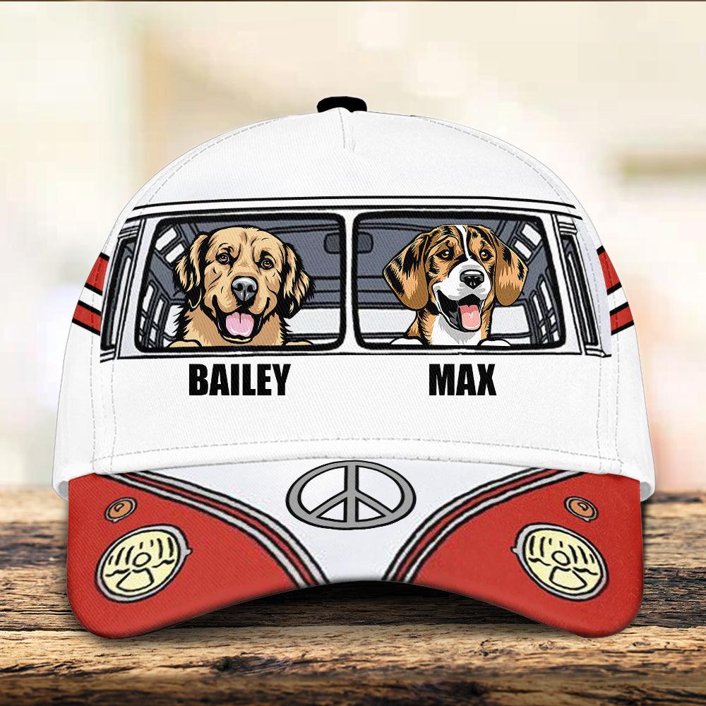 White And Red Hippie Car Dog Personalized Classic Cap, Personalized Gift for Dog Lovers, Dog Dad, Dog Mom -  CP019PS14 Trucker Hats Custom Hats Gifts For Men & Women