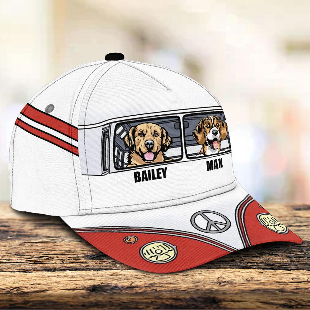 White And Red Hippie Car Dog Personalized Classic Cap, Personalized Gift for Dog Lovers, Dog Dad, Dog Mom -  CP019PS14 Trucker Hats Custom Hats Gifts For Men & Women