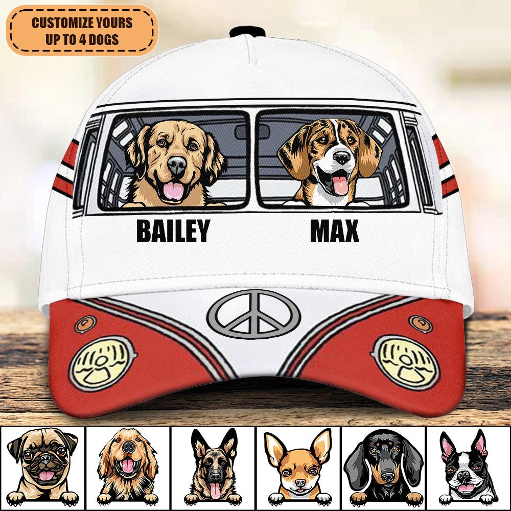 White And Red Hippie Car Dog Personalized Classic Cap, Personalized Gift for Dog Lovers, Dog Dad, Dog Mom -  CP019PS14 Trucker Hats Custom Hats Gifts For Men & Women