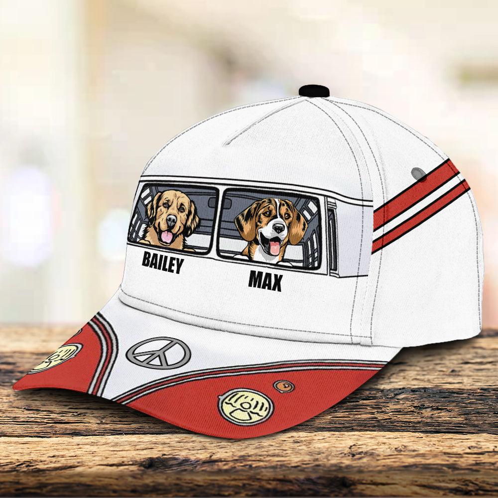 White And Red Hippie Car Dog Personalized Classic Cap, Personalized Gift for Dog Lovers, Dog Dad, Dog Mom -  CP019PS14 Trucker Hats Custom Hats Gifts For Men & Women