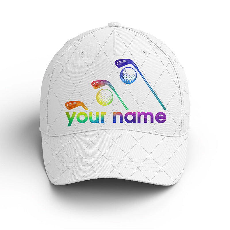 White Golf Hat For Men,Women Custom Name Watercolor Golf Clubs Baseball Golf Cap, Fishing Classic Cap Trucker Hats Custom Hats Gifts For Men & Women