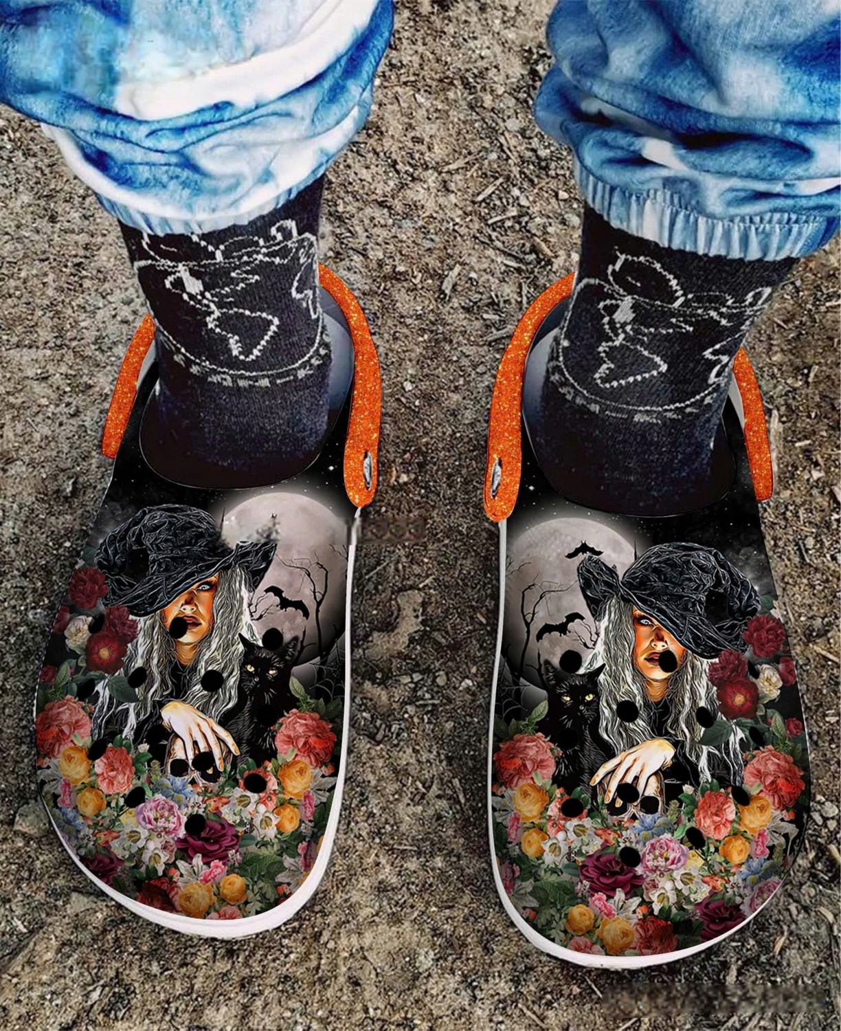 White Hair October Witch Black Cat And Flower Crocs Crocband Clogs Shoes Comfortable For Men Women and Kids