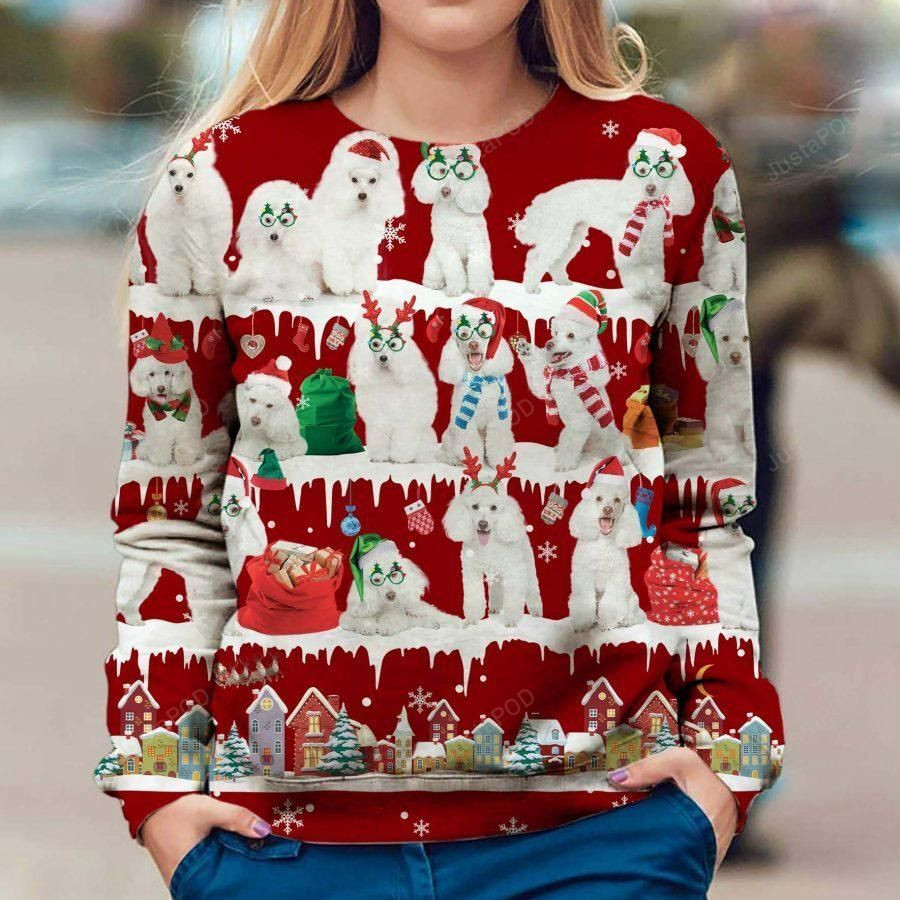 White Poodle Ugly Christmas Sweater Adult 3D Funny Matching for family