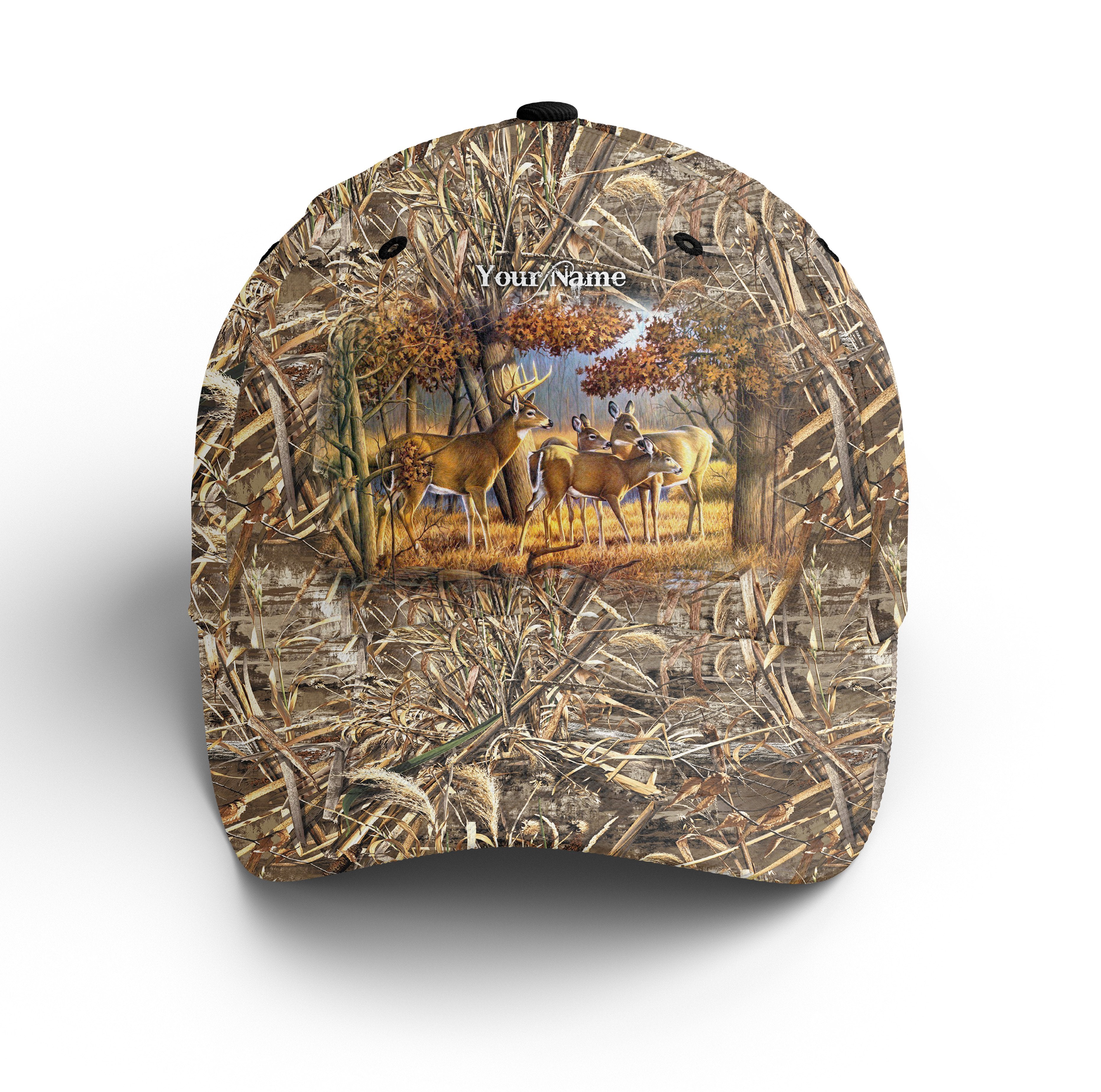 Whitetail Deer Hunting Camouflage Custom Name 3D Hat - Outdoor Cap Hunting Gifts For Deer Hunter, Fishing Classic Cap Trucker Hats Custom Hats Gifts For Men & Women