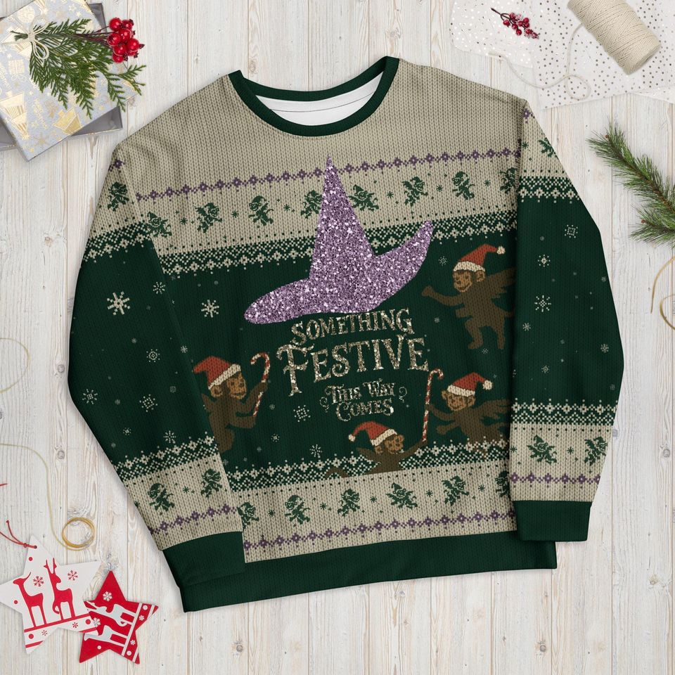 Wicked Ugly Christmas Sweatshirt: Flying Monkeys, Witch Hat, Festive Holiday Sweater