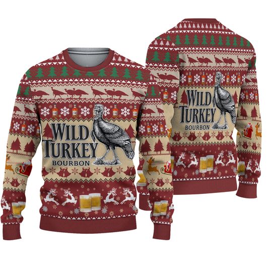Wild turkey Bourbon Ugly Sweater, Christmas Pattern Ugly Sweater - Image 2
