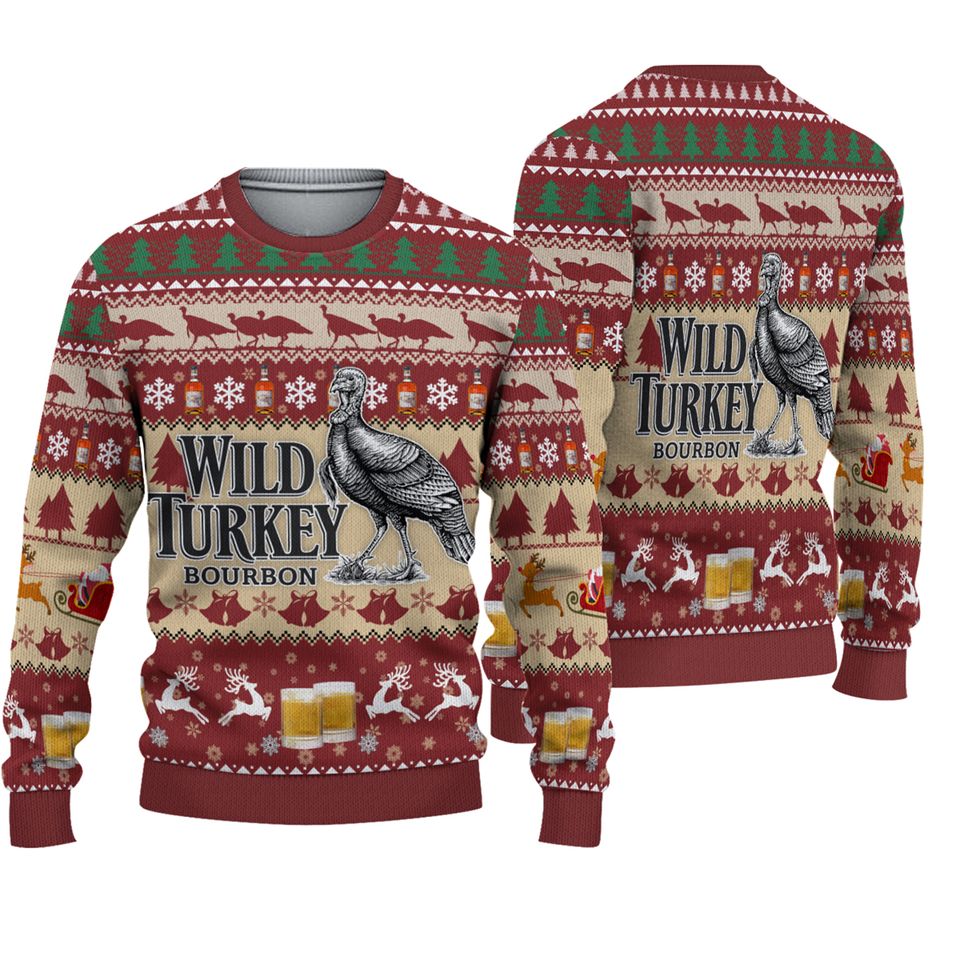 Wild turkey Bourbon Ugly Sweater, Christmas Pattern Ugly Sweater