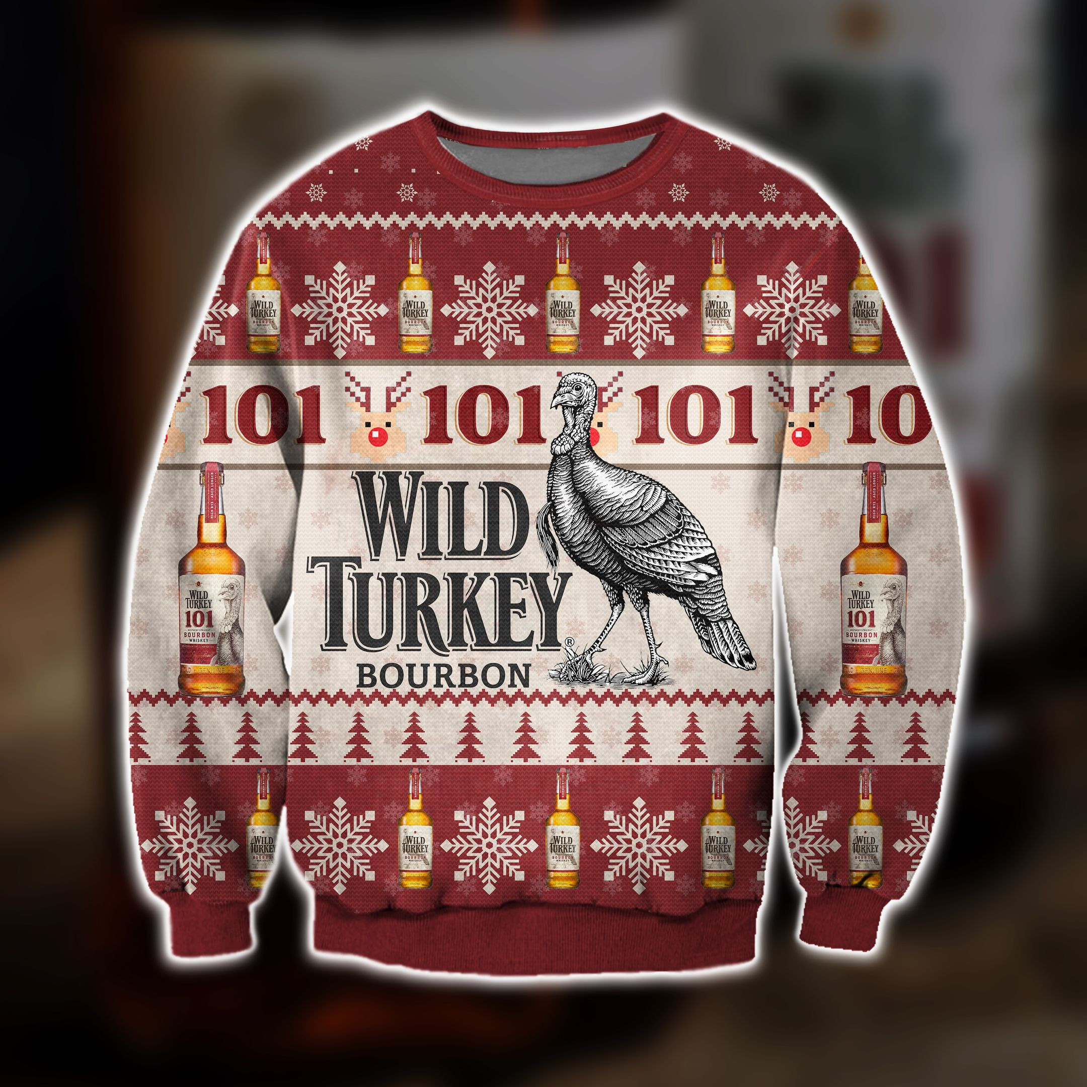 Wild Turkey Bourbon Whiskey Ugly Christmas Sweater Adult 3D Funny Matching for family