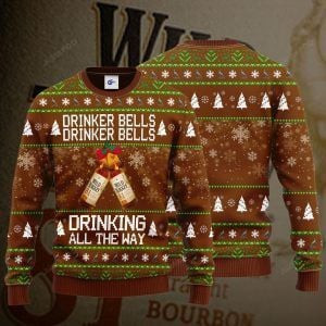 Wild Turkey Drinker Bells Drinker Bells Drinking All The Way Ugly Christmas Sweater Adult 3D Funny Matching for family