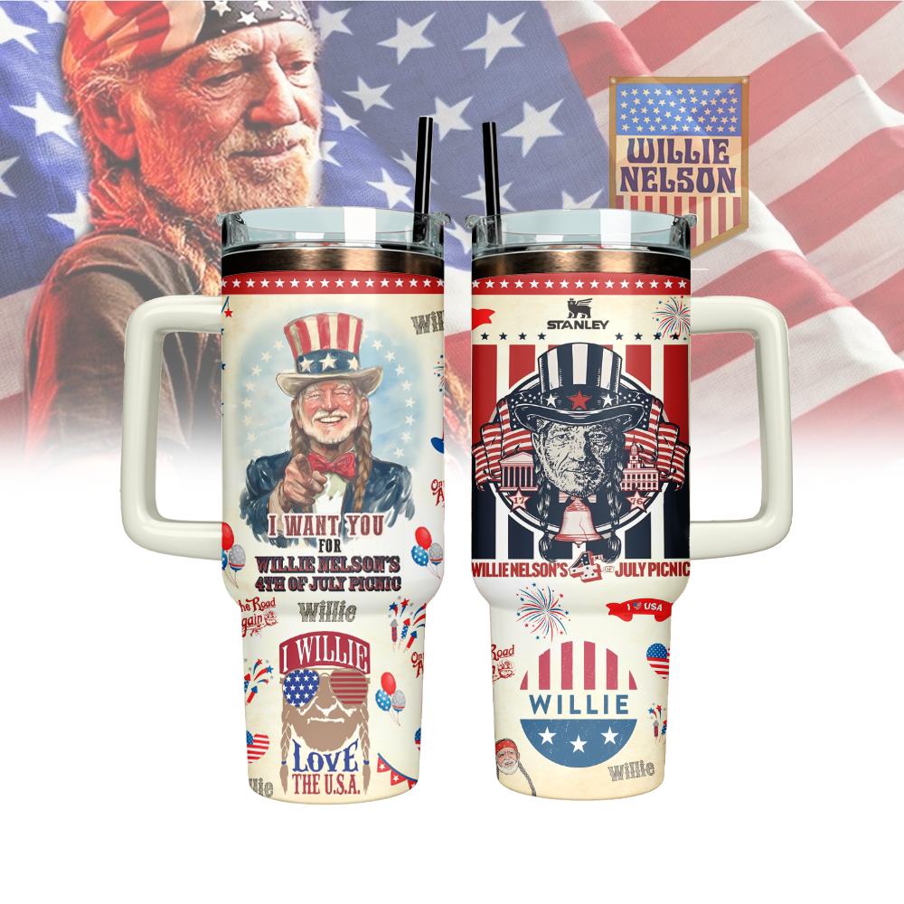 Willie Nelson x Independence Day Custom Stanley Cup 40 oz 30 oz Tumbler With HandleTVC2301131