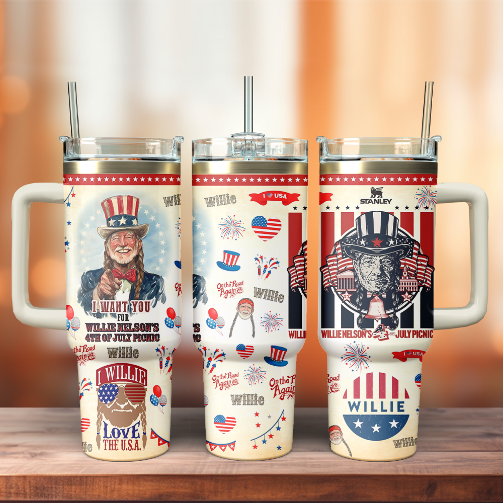 Willie Nelson x Independence Day Custom Stanley Cup 40 oz 30 oz Tumbler With HandleTVC2301131 - Image 2