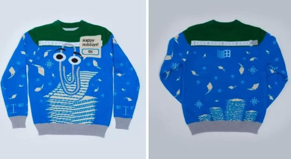Windows Ugly Christmas Sweater, Ugly Clippy Sweater