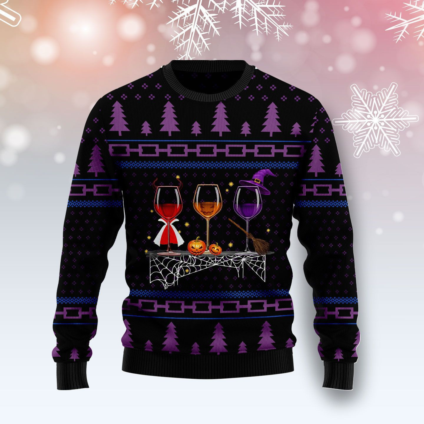 Wine Merry Halloween Ugly Christmas Sweater Adult 3D Funny Matching for family