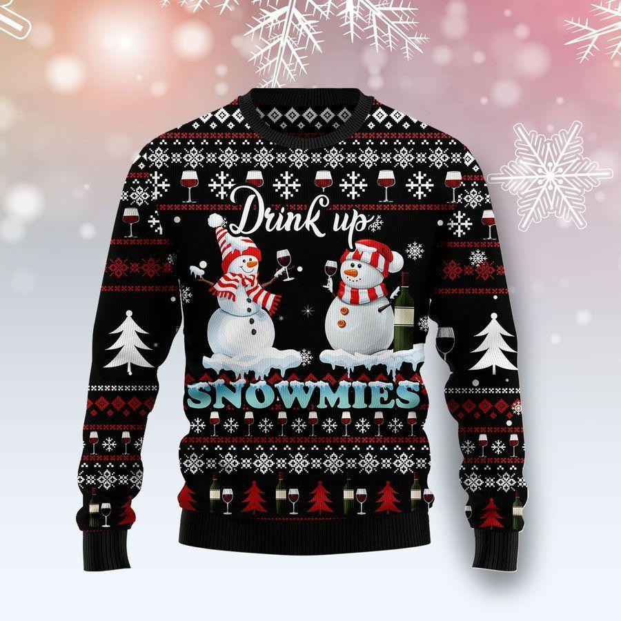 Wine Snowmies Ugly Christmas Sweater Adult 3D Funny Matching for family