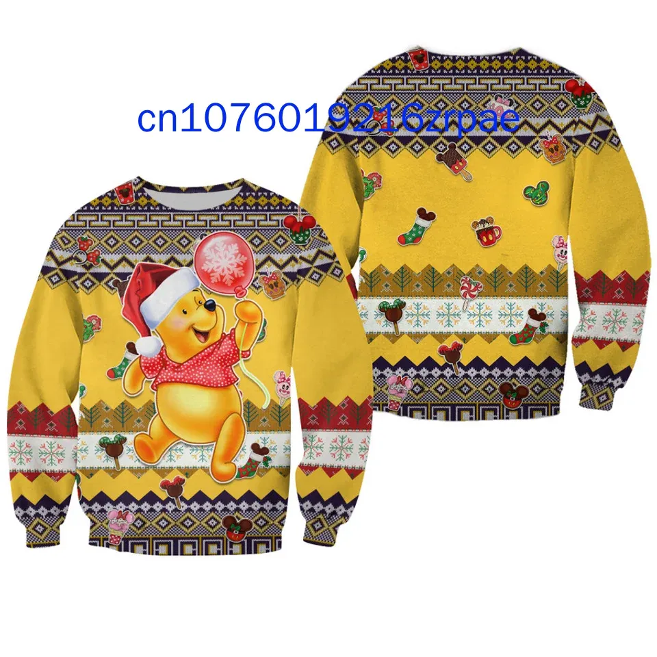 Winnie The Bear Children's Christmas Ugly Sweater 3D Printed Cute Round Neck