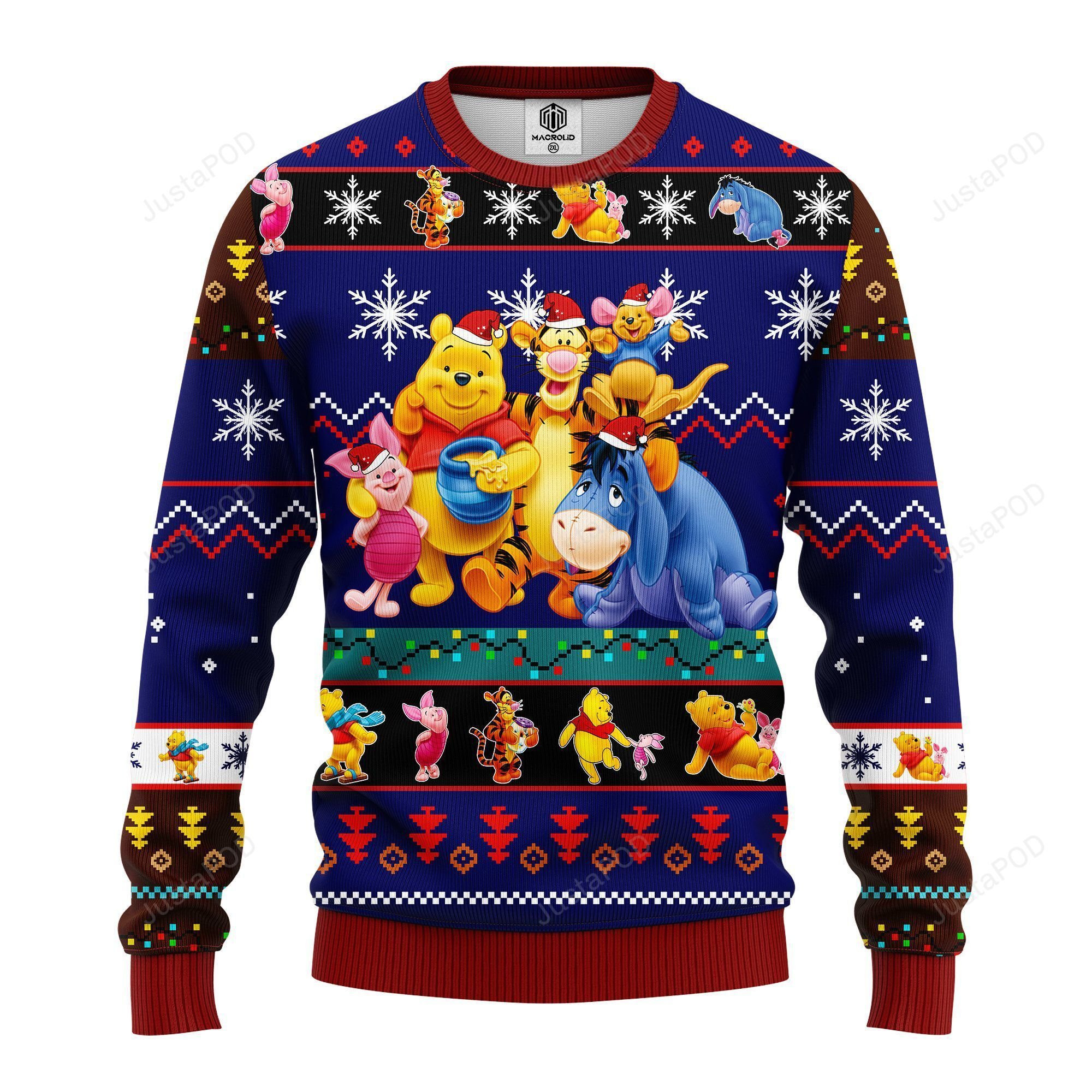 Winnie The Pooh And Friends Cute Noel Mc Ugly Christmas Blue, Ugly Christmas Sweater Adult 3D Funny Matching for family
