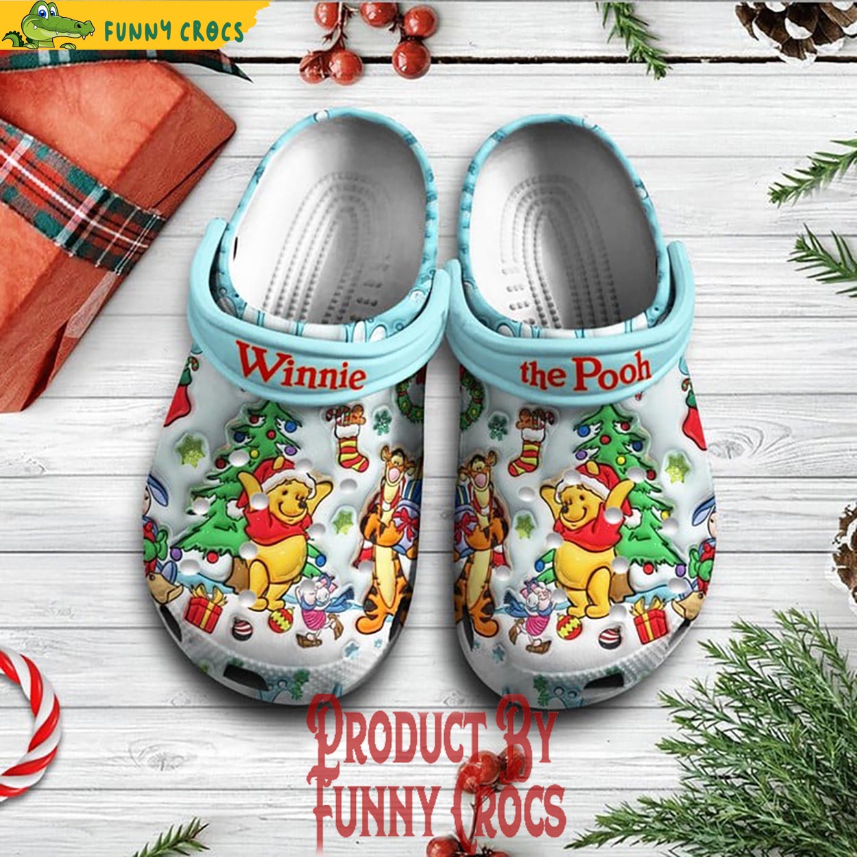 Winnie The Pooh Cartoon Christmas Crocs Crocband Clogs Shoes Comfortable For Men Women and Kids
