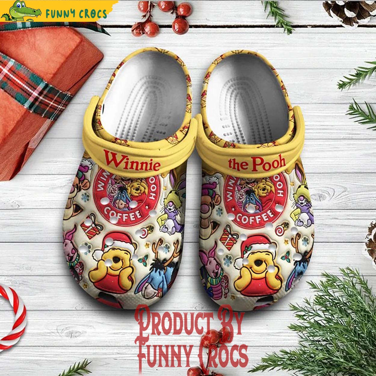 Winnie The Pooh Cartoon Christmas Crocs Crocband Clogs Shoes Comfortable For Men Women and Kids