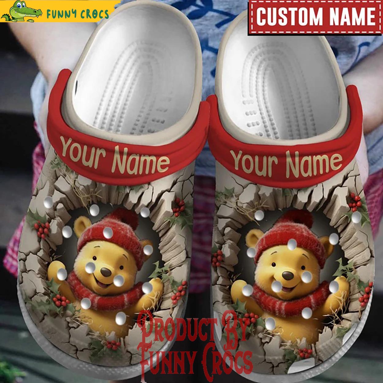 Winnie The Pooh Cartoon Christmas Crocs Crocband Clogs Shoes Comfortable For Men Women and Kids