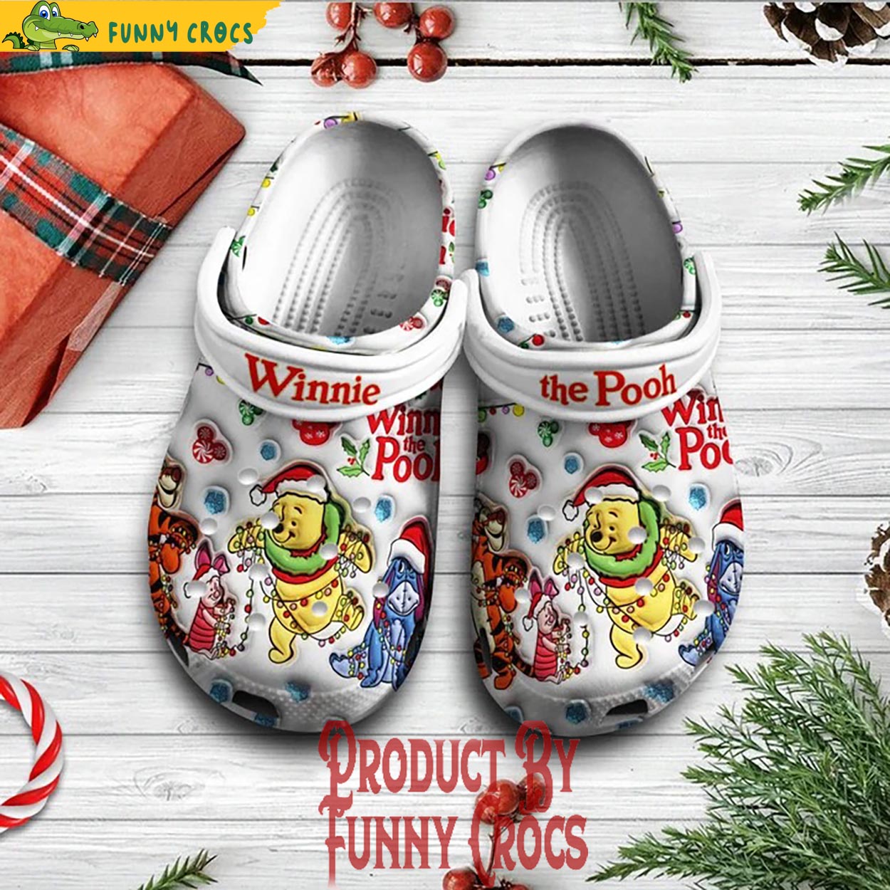 Winnie The Pooh Cartoon Christmas Crocs Crocband Clogs Shoes Comfortable For Men Women and Kids