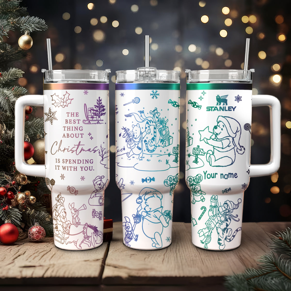 Winnie The Pooh Cartoon Christmas Custom Stanley Cup 40 oz 30 oz Tumbler With HandleTVC2301429